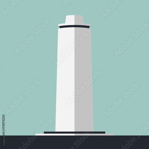 A white tower stands tall with a dark top and bottom.