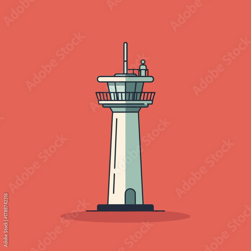 Illustration of a tower with a viewing platform and antenna.
