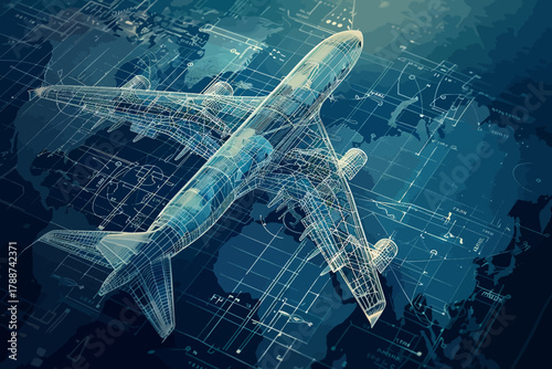 Futuristic 3D Airplane Wireframe Design