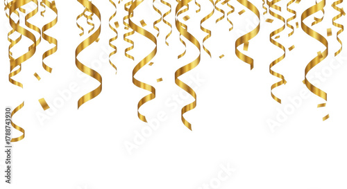  Golden streamers and confetti falling on a transparent background PNG image for New Year party celebration