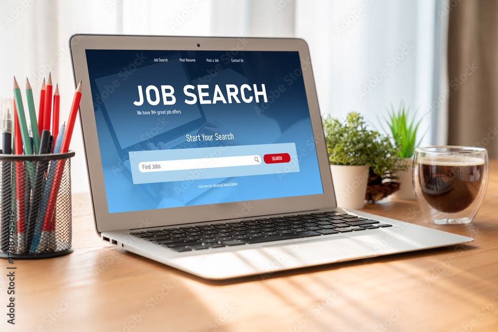 Obraz premium Online job search on modish website for worker to search for job opportunities on the recruitment internet network