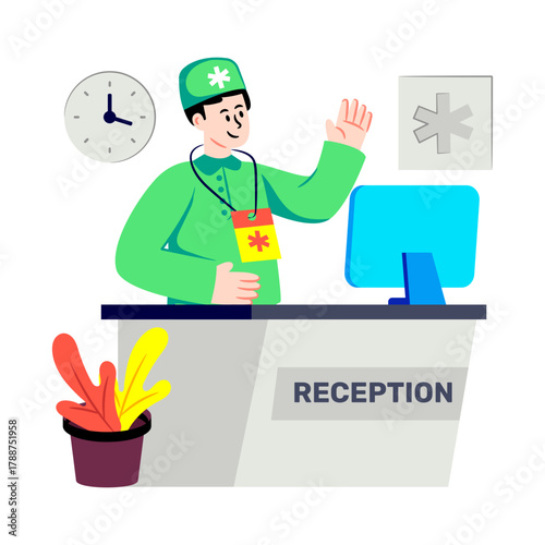 Flat design illustration of hospital reception