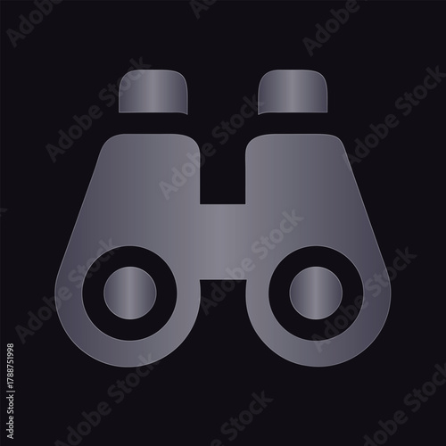 Silver binoculars icon on dark background optics vision