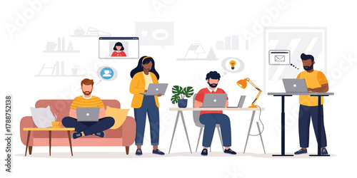 Business people meeting illustration of a woman presenting on a computer board