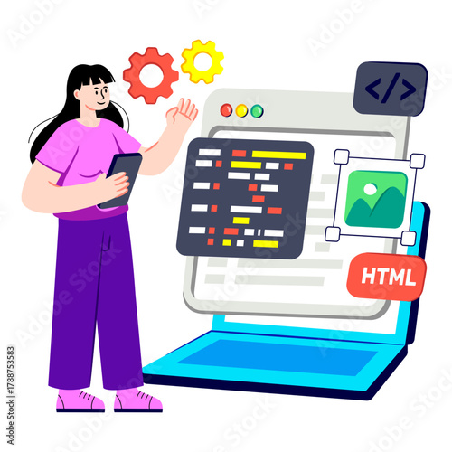 A flat design illustration of html coding