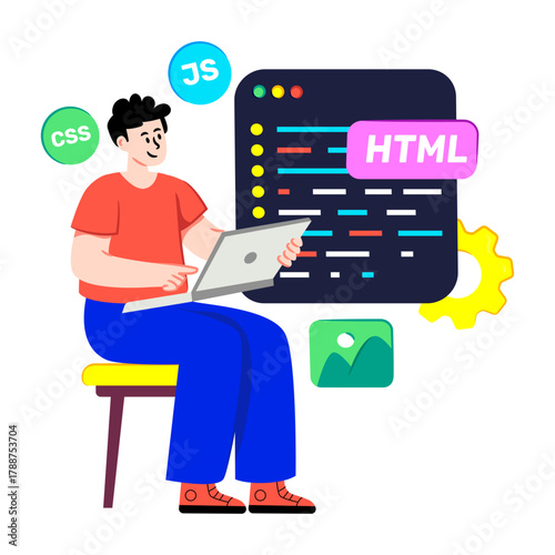 A flat design illustration of web developer