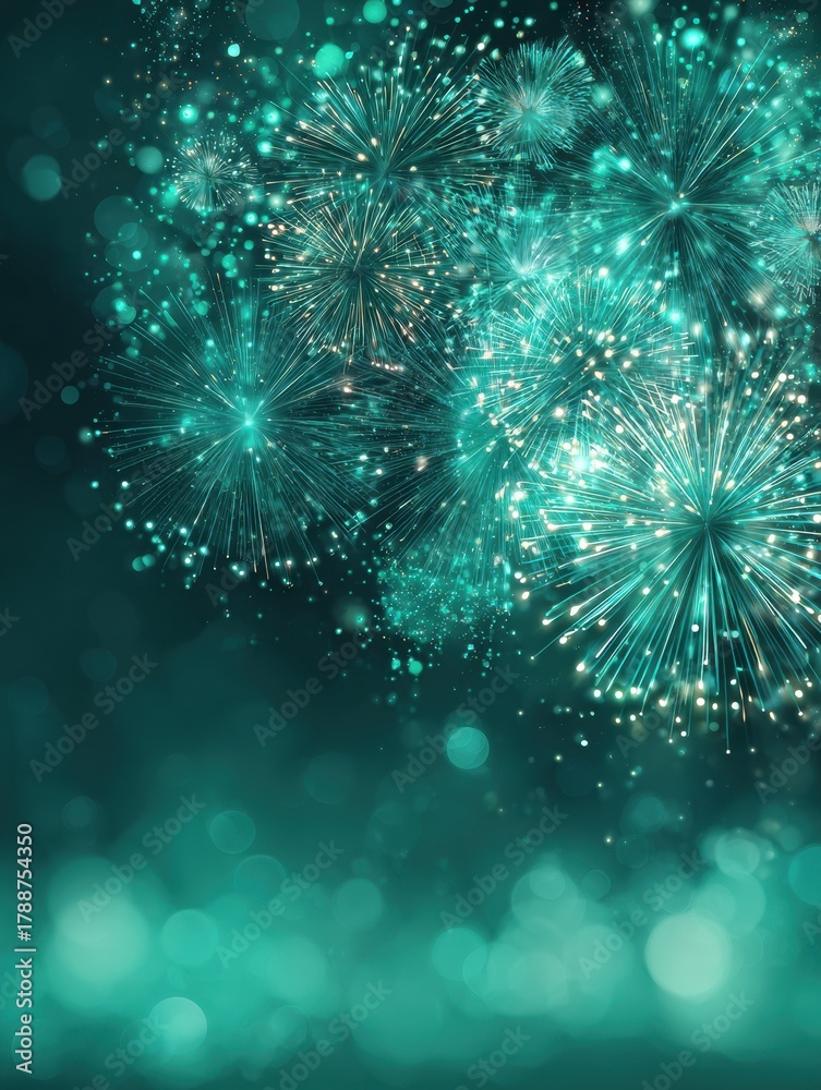 Fototapeta premium Vibrant New Year Celebration 2026 With Colorful Fireworks Bursting Over Emerald Green Night Sky