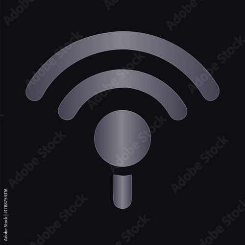 Silver Wi- Fi Signal Icon on Dark Background Keywords: wifi, signal, wireless, internet, network