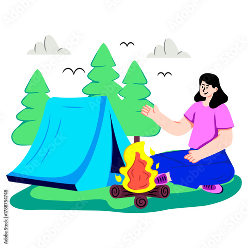 A flat design illustration of camping