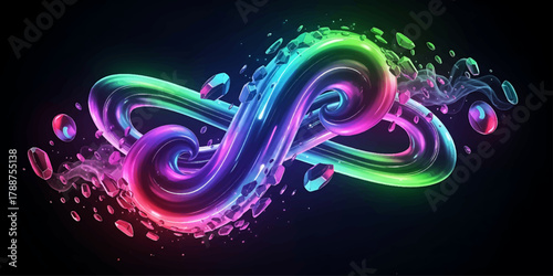 Abstract digital art illustration of a colorful fractal wave pattern with blue spirals, light lines, and a swirl shape texture for a vibrant background design