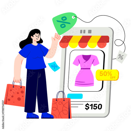 Modern design illustration of buy frock online