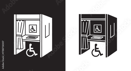 Accessible Voting Booth Vector Icon with Wheelchair Symbol in a Minimalist Pictogram Style