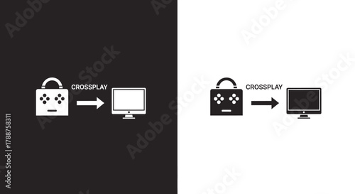 Minimalist Crossplay Gaming Vector Icon Set with Gamepad and Monitor