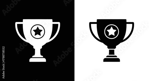 Black and white trophy cup icon with a star symbol.