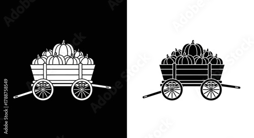 Autumn Harvest Vector Icon of a Farm Cart with Pumpkins