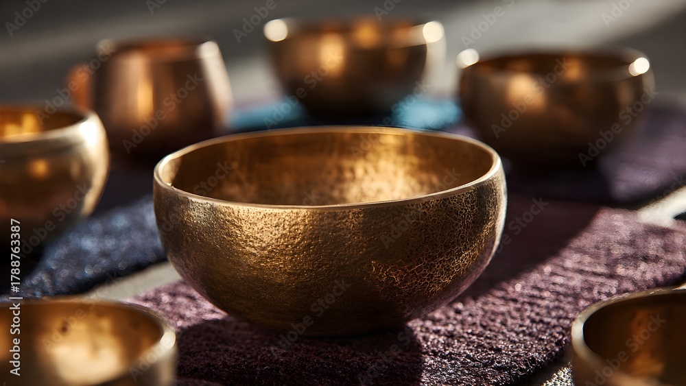 Fototapeta premium Golden Resonance Sound Bowls for Meditation and Healing