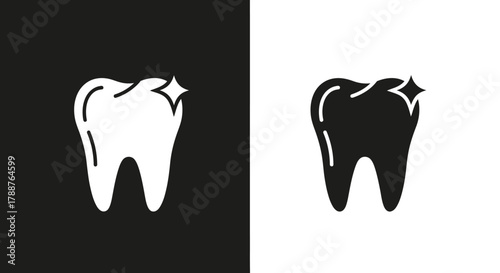 Minimalist Dental Tooth Vector Icon Set with Sparkle for Healthcare Branding Black and White