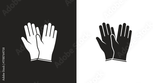 Minimalist Protective Gloves Vector Icon Set in Black and White for Safety and Hygiene