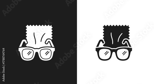 Monochrome Hand Drawn Vector Icon of Eyeglasses and Cleaning Cloth for Vision Care