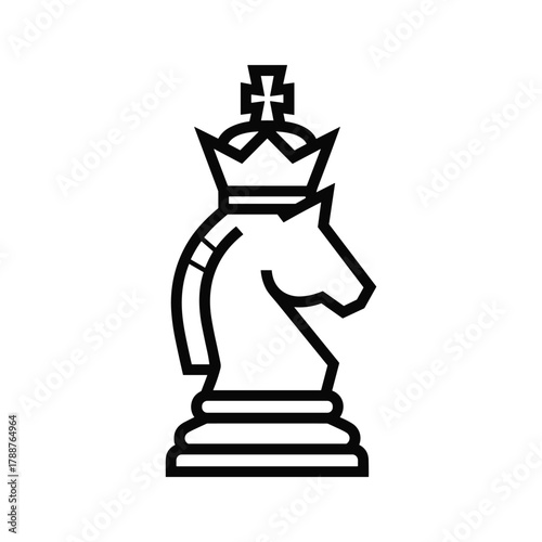Simple black outline of a chess knight with a crown