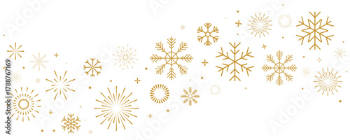 Wallpaper Mural Christmas border with wave gold snowflakes and star, happy new year holiday banner, greeting card decoration pattern, minimal festive design element. Vector illustration. Torontodigital.ca