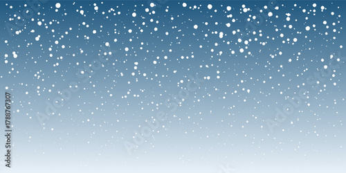 Realistic falling snowflakes on winter blue background. Heavy snowfall with soft bokeh forest effect best for Christmas, new year, winter holiday design. Vector illustration.