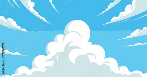 This captivating image depicts a vibrant blue sky filled with majestic clouds, evoking feelings of tranquility, freedom, and expansive possibilities in a serene atmosphere.