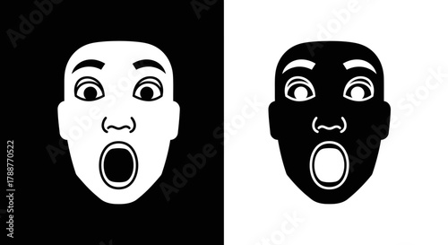 Icon Vector of a Shocked Face with a Surprised Expression Minimalist Black and White Design