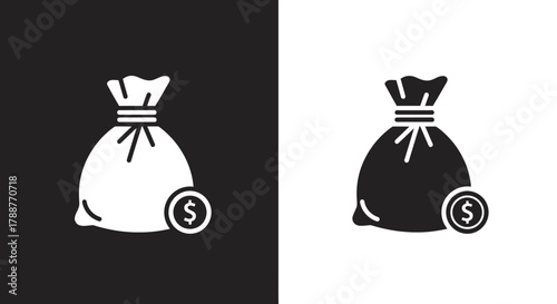 Simple Glyph Vector Icon of a Money Bag and Dollar Coin for Financial Design