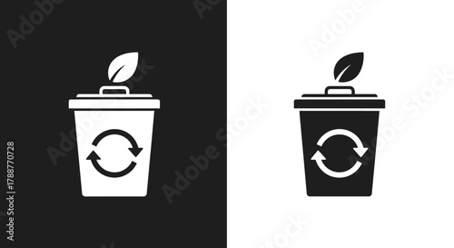 Minimalist Recycle Bin Vector Icon with Eco Leaf Symbol for Green Waste and Sustainability