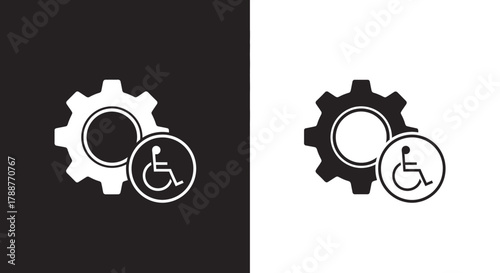 Minimalist Vector Icon for Accessibility Settings with Gear and Wheelchair Symbol