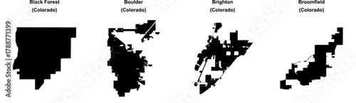 Black Forest, Boulder, Brighton, Broomfield outline maps