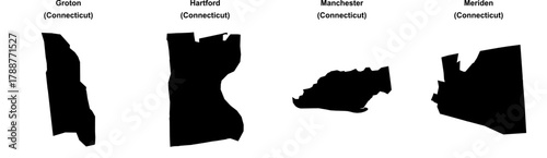 Groton, Hartford, Manchester, Meriden outline maps