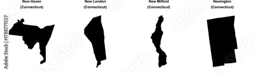 New Haven, New London, New Milford, Newington outline maps