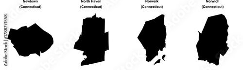 Newtown, North Haven, Norwalk, Norwich outline maps