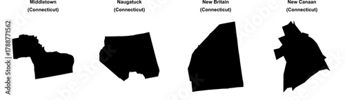 Middletown, Naugatuck, New Britain, New Canaan outline maps