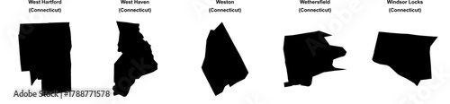 West Hartford, West Haven, Weston, Wethersfield, Windsor Locks outline maps