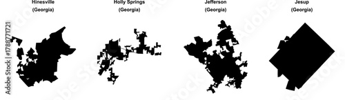 Hinesville, Holly Springs, Jefferson, Jesup outline maps
