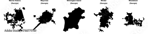 Warner Robins, Waycross, Wilmington Island, Winder, Woodstock outline maps