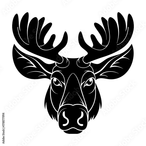 Stylized Moose Animal Head Vector Graphic featuring Bold Antler Silhouette for Wildlife Design