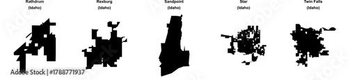 Rathdrum, Rexburg, Sandpoint, Star, Twin Falls outline maps