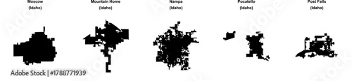 Moscow, Mountain Home, Nampa, Pocatello, Post Falls outline maps