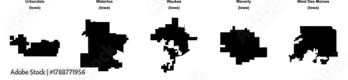Urbandale, Waterloo, Waukee, Waverly, West Des Moines outline maps