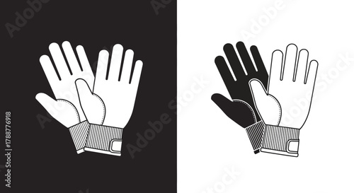 Work Gloves Vector Icon in Minimalist Black and White Line Art Style