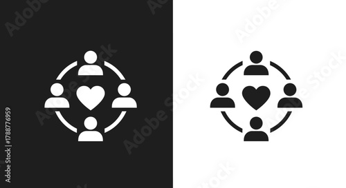 Minimalist Vector Icon of People in a Circle Around a Heart for Community Support