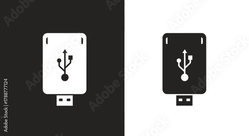 Minimalist USB Flash Drive Icon Vector with Universal Serial Bus Symbol for Technology Graphics
