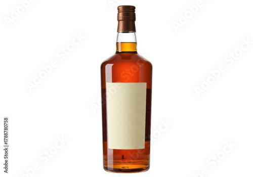 Whiskey bottle PNG illustration isolated on transparent background amber liquor in glass container with blank label