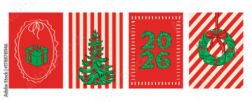 Holiday postcard bundle with doodle Christmas scenes for creative greetings and print design. Great for print shops, gift tags, and festive messages.