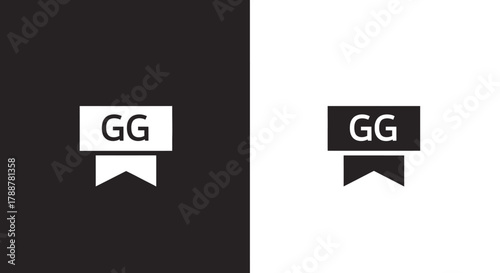 Logo Template GG Lettermark Vector with Minimalist Ribbon Symbol in Black and White