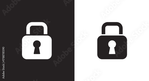 Minimalist Padlock Icon Vector in Black and White for Security UI Design